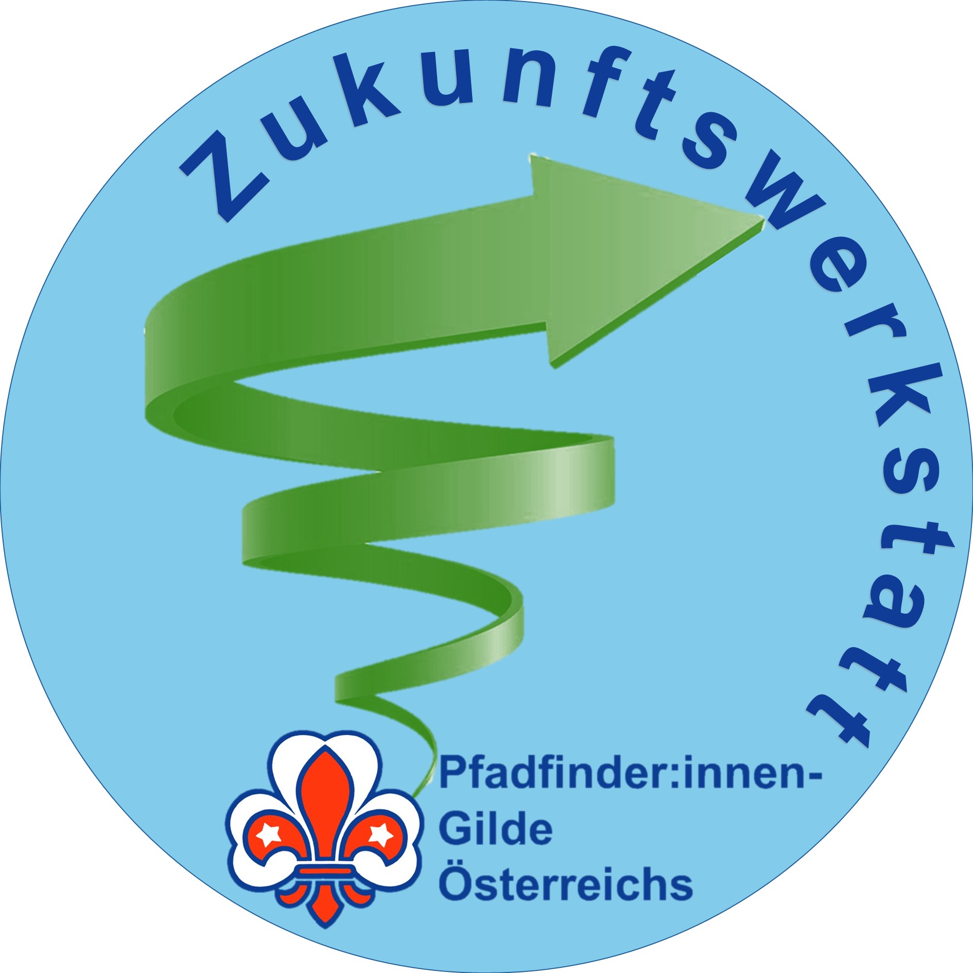 Logo Zukunftswerkstatt, Spirale in Grasgrün. Gestaltung: Andreas Schefzig